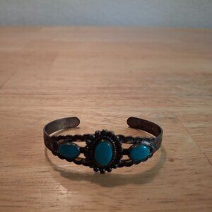 Vintage Navajo Sterling Silver & Turquoise 3-Stone Cuff Bracelet – 30g, 5½"